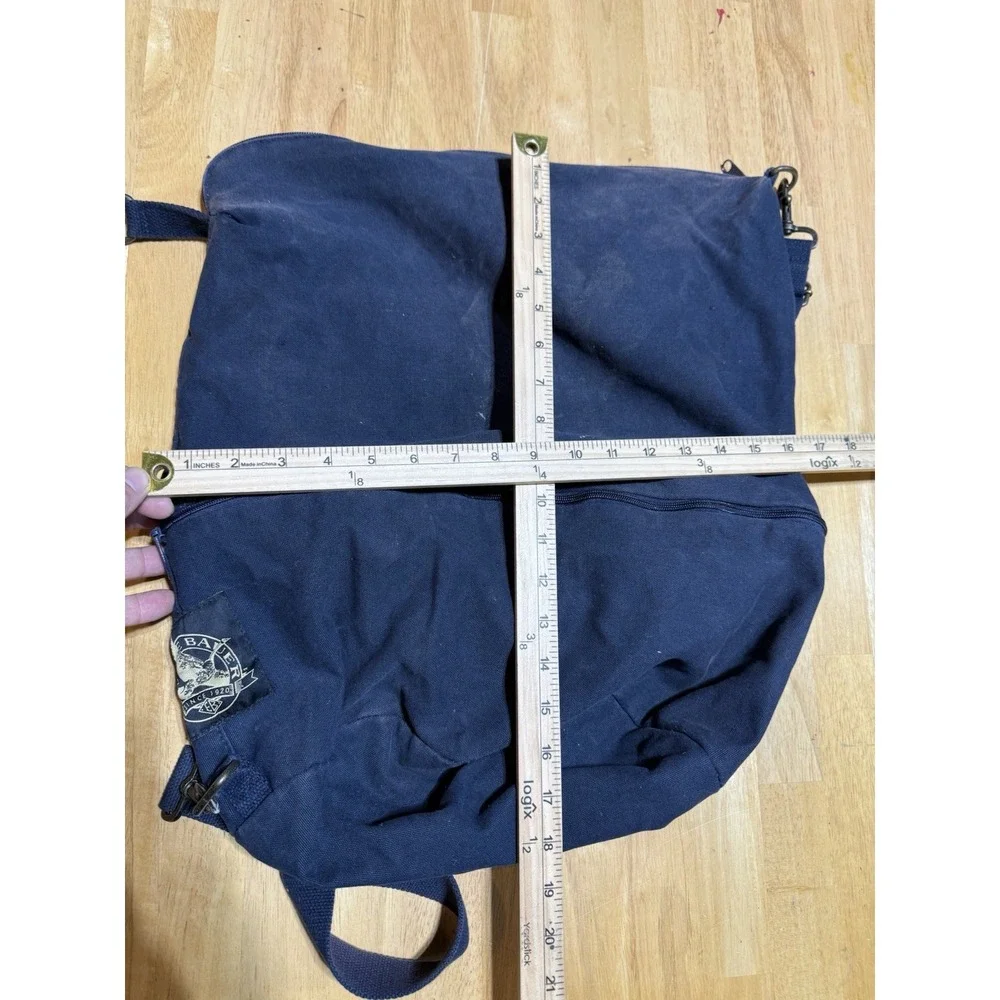 Vintage Eddie Bauer Expandable Laundry Bag Canvas Navy Tan Shoulder Strap 28x18